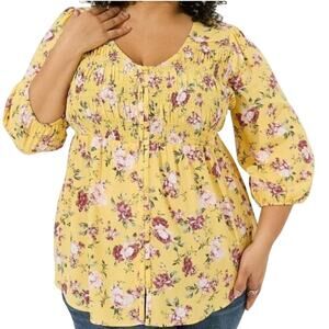 Torrid Yellow Floral Blouse Top Plus Size 3X